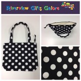 Medium Tote Bag with Zip- Black Spots